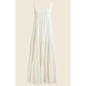 J.Crew Airy Gauze Tiered Maxi Dress WMNS S Cream Sleeveless Smocked Sheer CI269